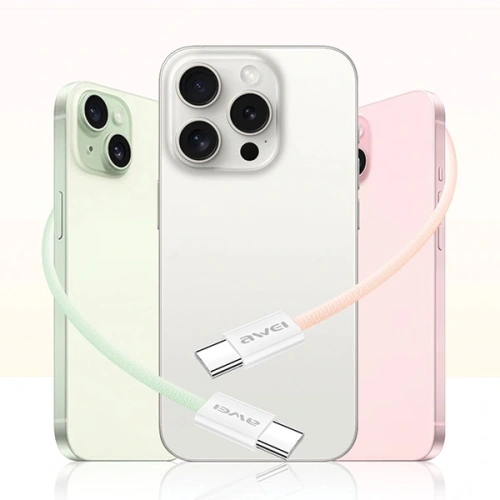 Kup Cablu AWEI CL-219T USB-C / USB-C 60W 1m compatibil cu iPhone 15 alb - AWEI219 - {ean13} - Sklep Home Screen