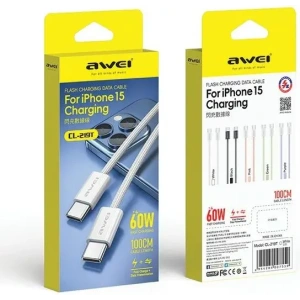 Kup Kabel AWEI CL-219T USB-C / USB-C 60W 1m kompatybilny z iPhone 15 czarny - AWEI220 - {ean13} - Sklep Home Screen