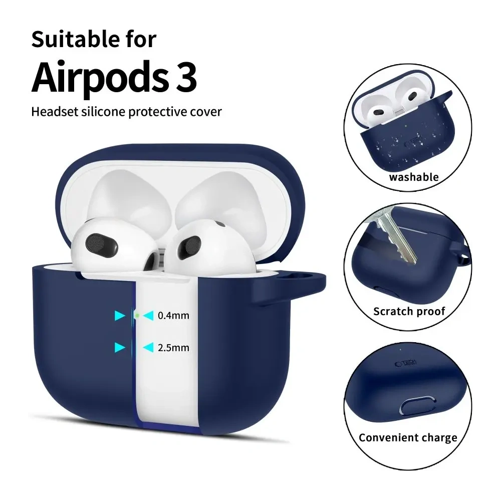 Etui Tech-Protect Silicone Hook Apple Airpods 3 Navy Blue - AirPods (3. generacji) - Tech-Protect