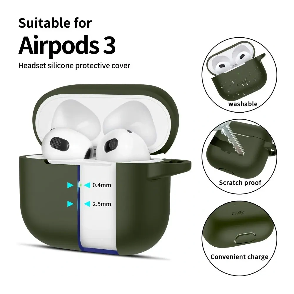 Etui Tech-Protect Silicone Hook Apple Airpods 3 Olive Green - AirPods (3. generacji) - Tech-Protect
