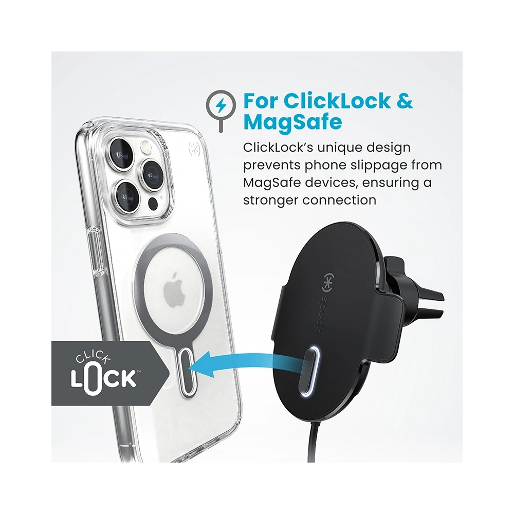 Speck Charging Vent Mount + ClickLock - Uchwyt samochodowy z ładowaniem bezprzewodowym MagSafe (czarny) - !ZAIMPORTOWANE - Speck