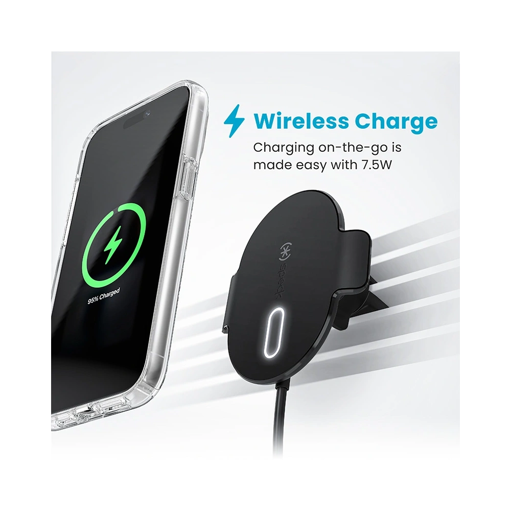 Speck Charging Vent Mount + ClickLock - Uchwyt samochodowy z ładowaniem bezprzewodowym MagSafe (czarny) - !ZAIMPORTOWANE - Speck