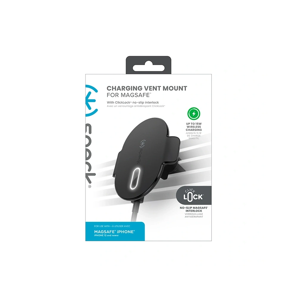 Speck Charging Vent Mount + ClickLock - Uchwyt samochodowy z ładowaniem bezprzewodowym MagSafe (czarny) - !ZAIMPORTOWANE - Speck