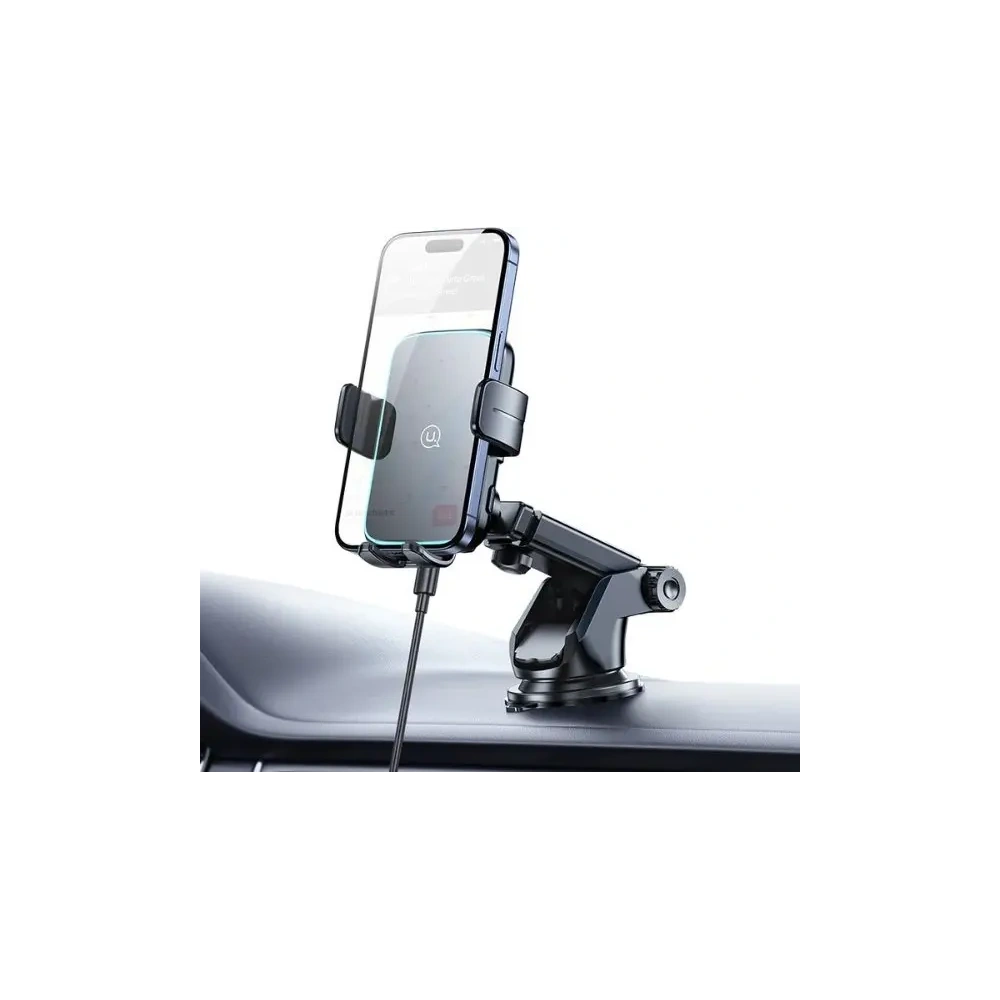Uchwyt samochodowy do szyby / na kokpit USAMS z ładowarką bezprzewodową 15W czarny - na kokpit / szybę - Usams