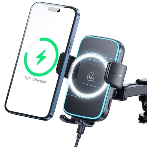 Buy USAMS windshield/cockpit car mount with 15W wireless charger black - USA1188 - {ean13} - Home Screen Store Europe