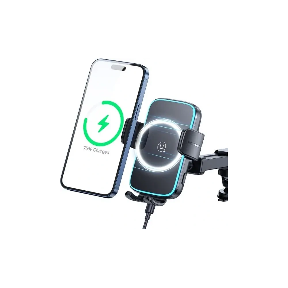 Uchwyt samochodowy do szyby / na kokpit USAMS z ładowarką bezprzewodową 15W czarny - na kokpit / szybę - Usams