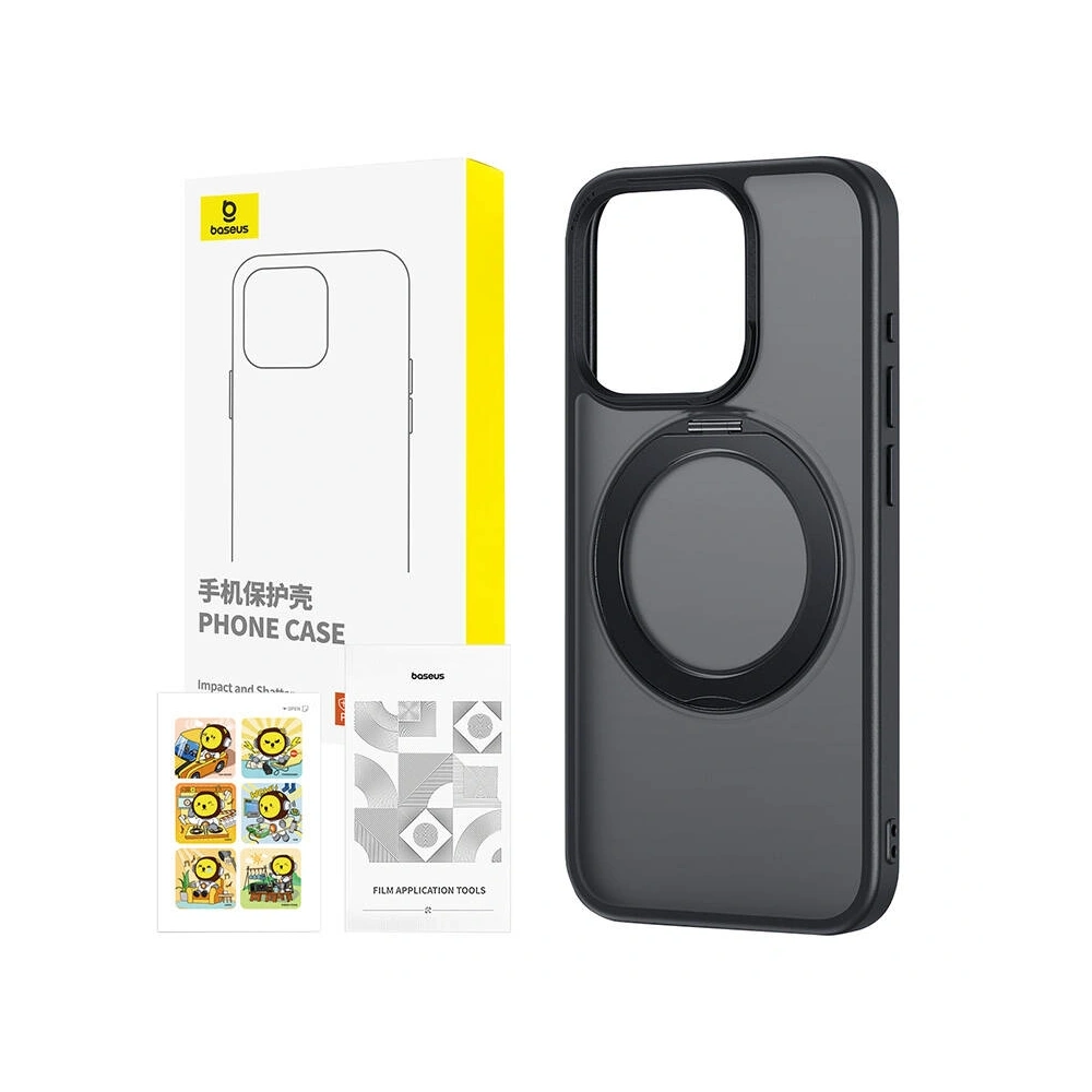 Etui z stojakiem Baseus SkyRing 360° dla iP 15 +szkło hartowane i zestaw do czyszczenia (czarny) - !ZAIMPORTOWANE - Baseus