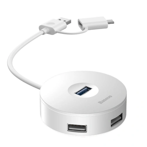 Kup Adapter USB 3.0 Baseus Round Box, HUB USB/USB-C do 1x USB 3.0 + 3x USB 2.0, 1m (biały) - BSU981WHT - {ean13} - Sklep Home Screen