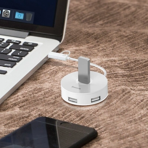 Kup Adapter USB 3.0 Baseus Round Box, HUB USB/USB-C do 1x USB 3.0 + 3x USB 2.0, 1m (biały) - BSU981WHT - {ean13} - Sklep Home Screen