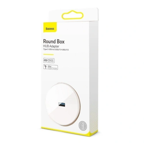 Kup Adapter USB 3.0 Baseus Round Box, HUB USB/USB-C do 1x USB 3.0 + 3x USB 2.0, 1m (biały) - BSU981WHT - {ean13} - Sklep Home Screen