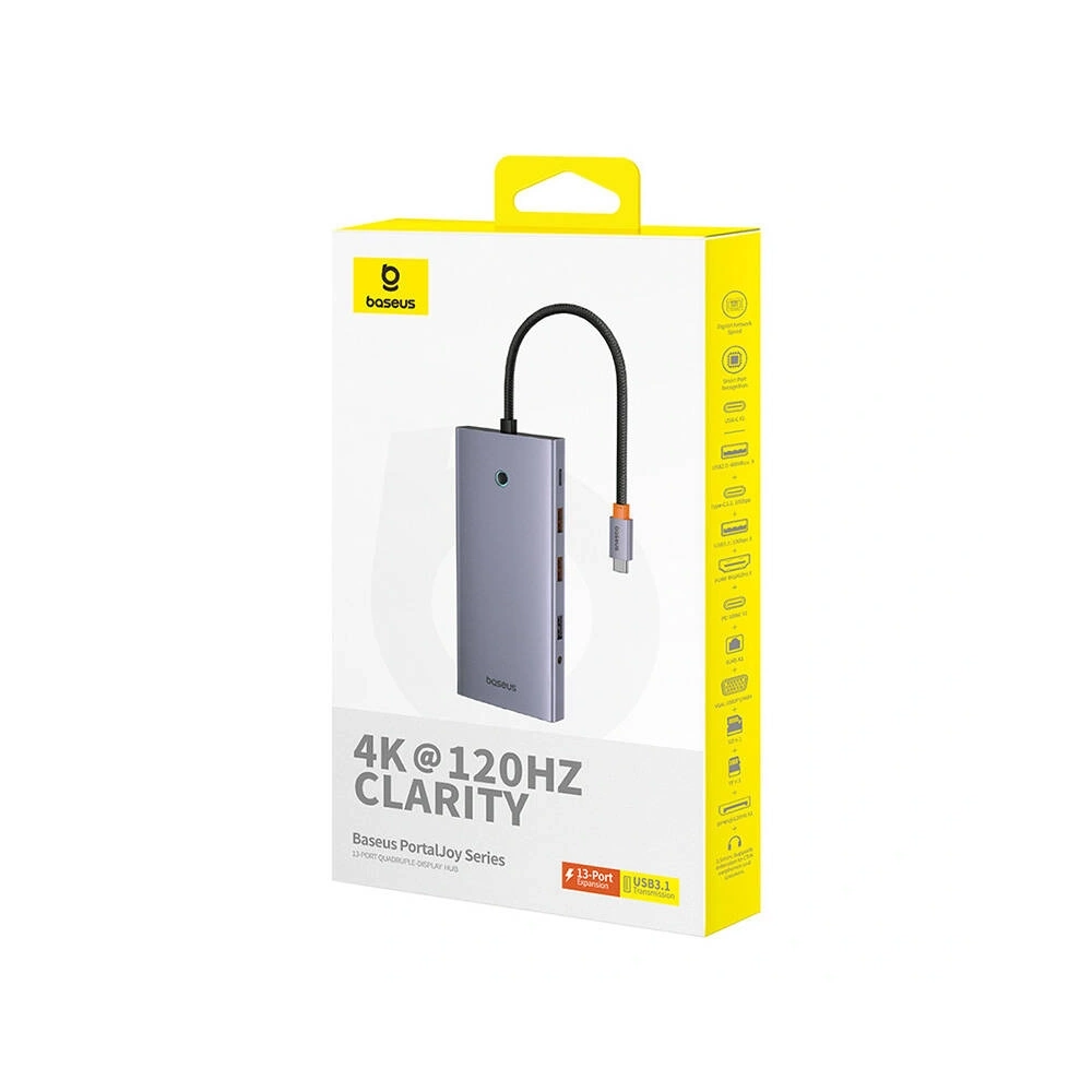 Hub 13w1 Baseus PortalJoy USB-C / 2xHDMI,DP,VGA,2xUSB-C,3xUSB-A,PD,RJ45,SD/TF, jack 3.5mm (szary) - Adaptery/HUBy - Baseus