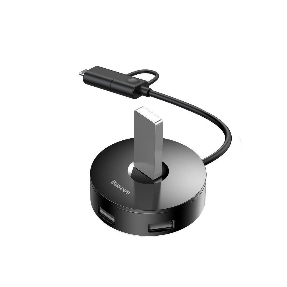 Adapter USB 3.0 Baseus Round Box, HUB USB/USB-C do 1x USB 3.0 + 3x USB 2.0, 12cm (czarny)