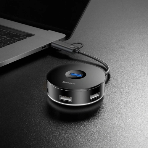 Kup Adapter USB 3.0 Baseus Round Box, HUB USB/USB-C do 1x USB 3.0 + 3x USB 2.0, 12cm (czarny) - BSU983BLK - {ean13} - Sklep Home Screen