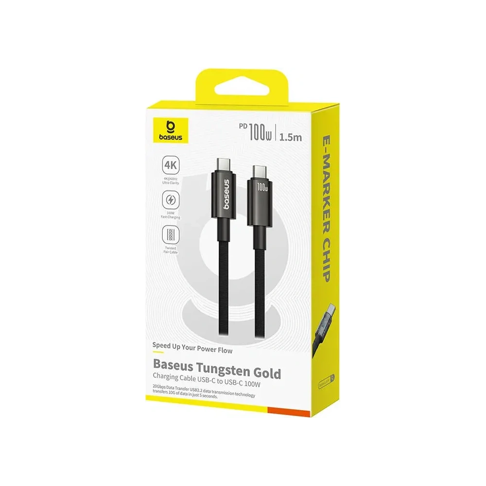 Kabel Baseus Tungsten Gold USB-C / USB-C 100W 1.5m (czarny) - USB-C - USB-C - Baseus