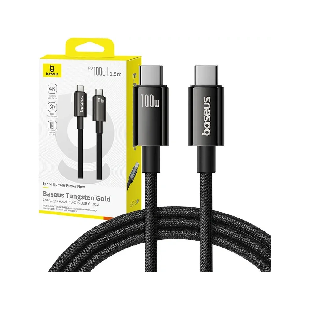 Kabel Baseus Tungsten Gold USB-C / USB-C 100W 1.5m (czarny) - USB-C - USB-C - Baseus