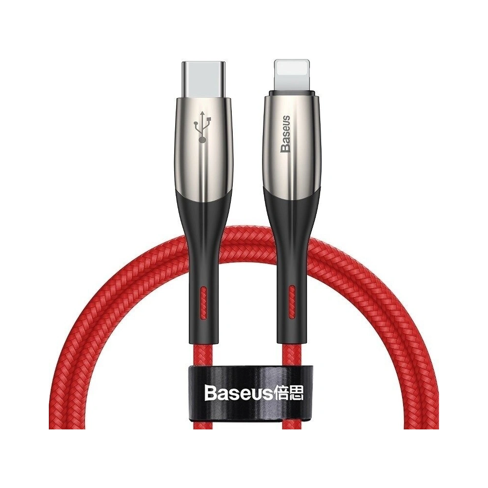 Kabel USB-C do Lightning Baseus Horizontal Power Delivery, dioda LED, 1m (czerwony)