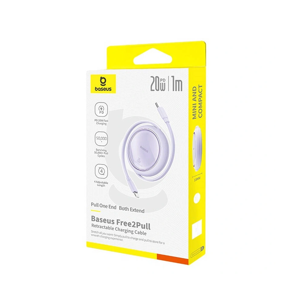 Kabel Baseus Free2Pull USB-C / Lightning 20W 1m (fioletowy) - USB-C - Lightning - Baseus