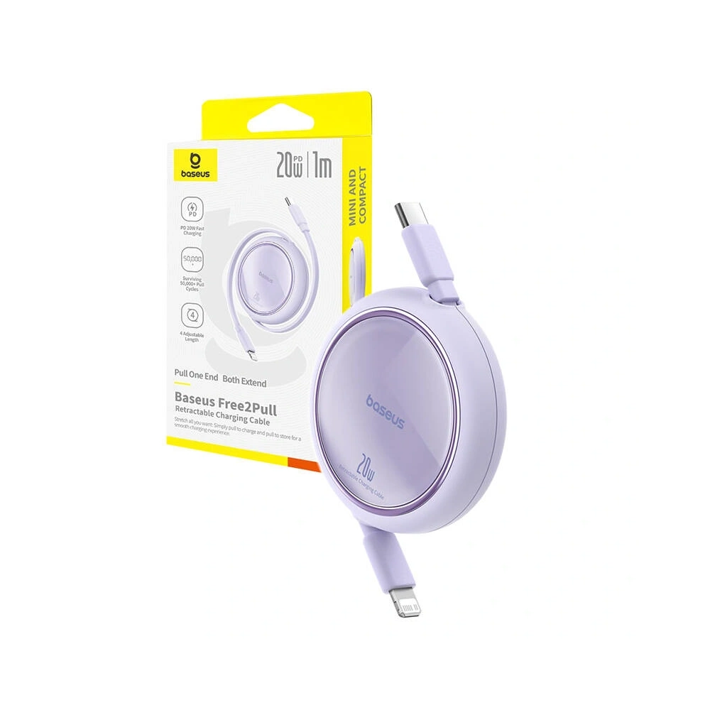 Kabel Baseus Free2Pull USB-C / Lightning 20W 1m (fioletowy) - USB-C - Lightning - Baseus