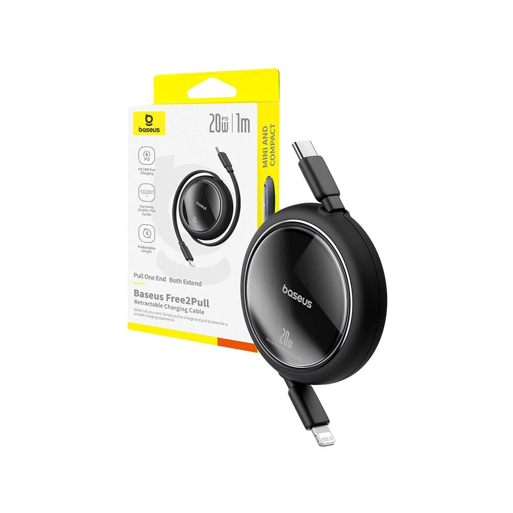 Kabel Baseus Free2Pull USB-C / Lightning 20W 1m (czarny) - USB-C - Lightning - Baseus