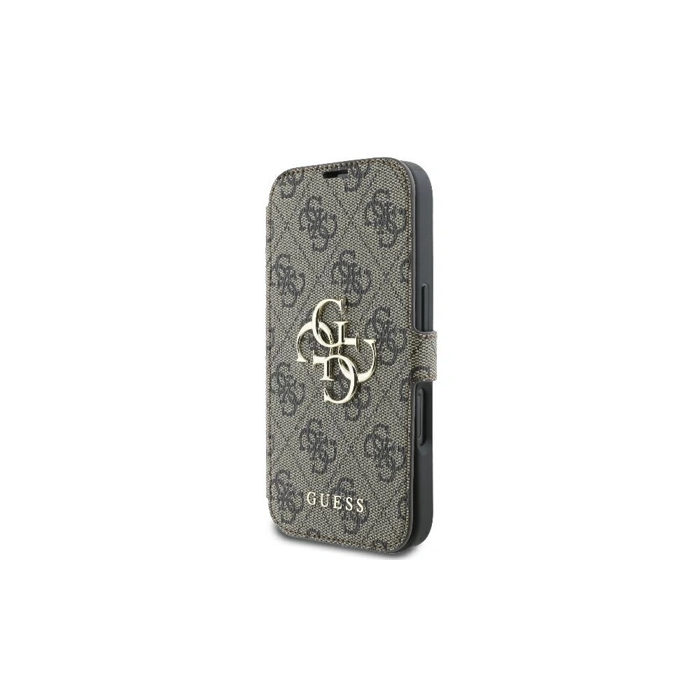Etui Guess GUBKP16S4GMGBR Apple iPhone 16 book 4G Metal Logo brązowy - iPhone 16 - Guess