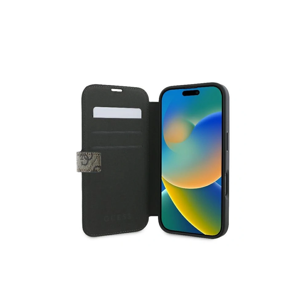 Etui Guess GUBKP16S4GMGBR Apple iPhone 16 book 4G Metal Logo brązowy - iPhone 16 - Guess