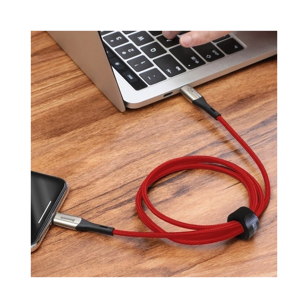 Kabel USB-C do Lightning Baseus Horizontal Power Delivery, dioda LED, 1m (czerwony)