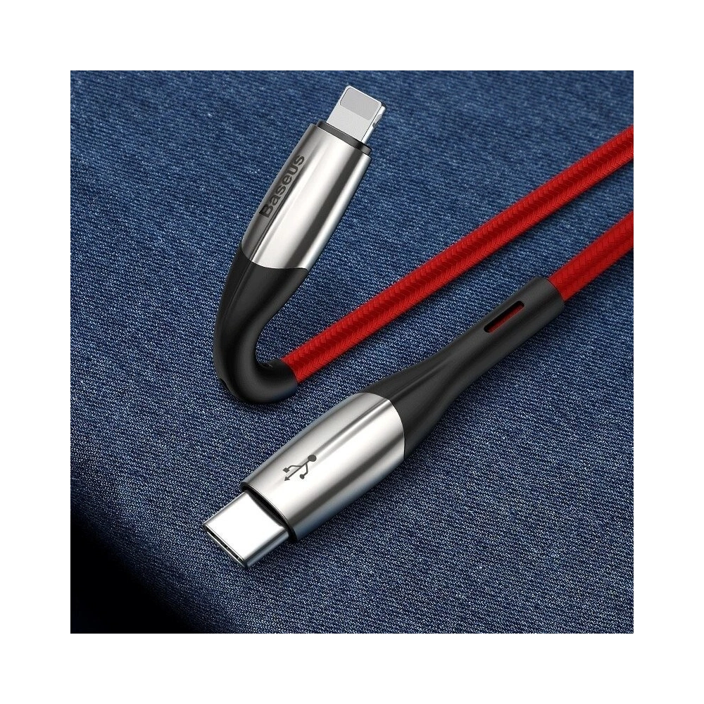 Kabel USB-C do Lightning Baseus Horizontal Power Delivery, dioda LED, 1m (czerwony)