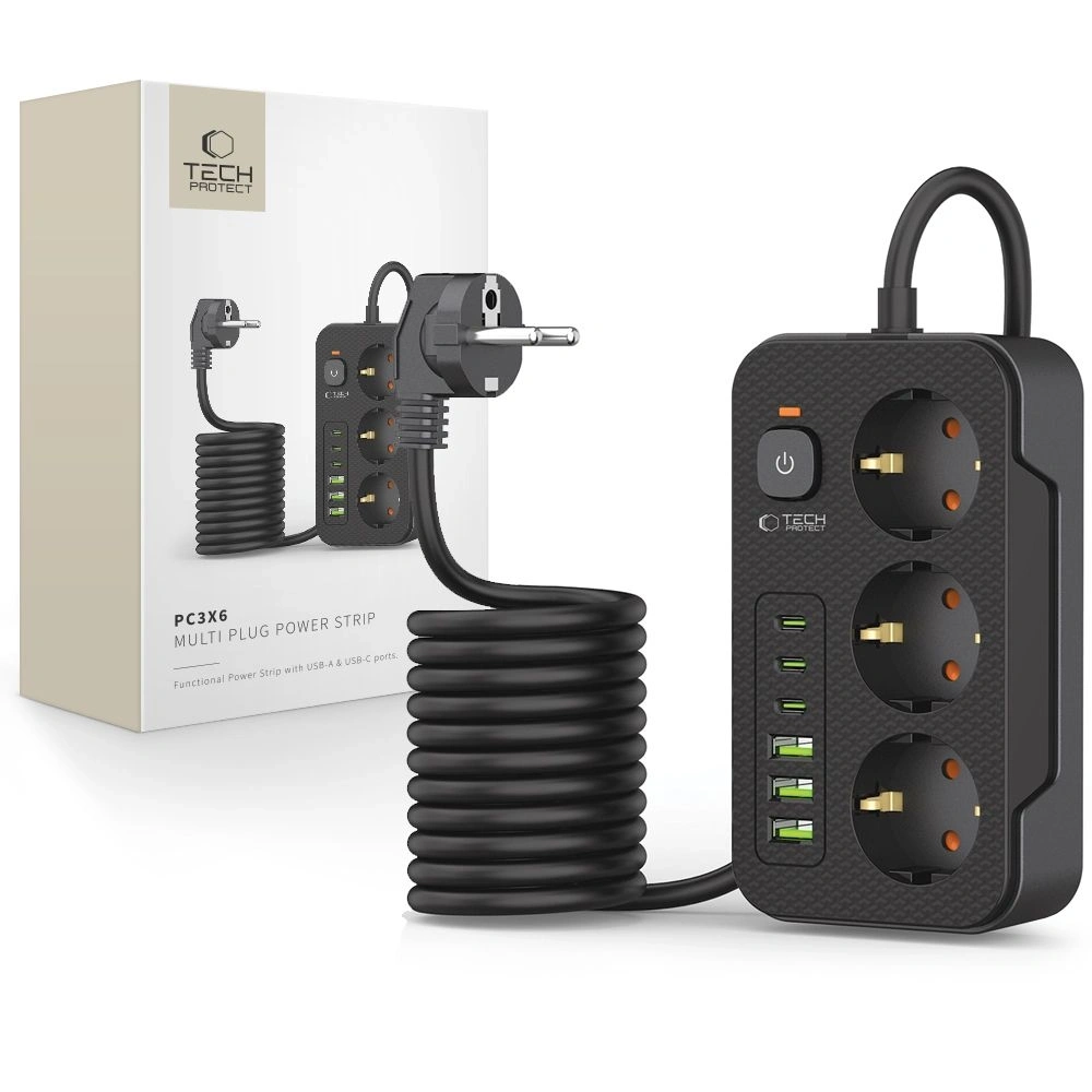 Listwa zasilająca Tech-Protect PC3X6 Power Socket 3xUSB-A, 3xUSB-C, 3xAC 200cm Black - Listwy zasilające - Tech-Protect