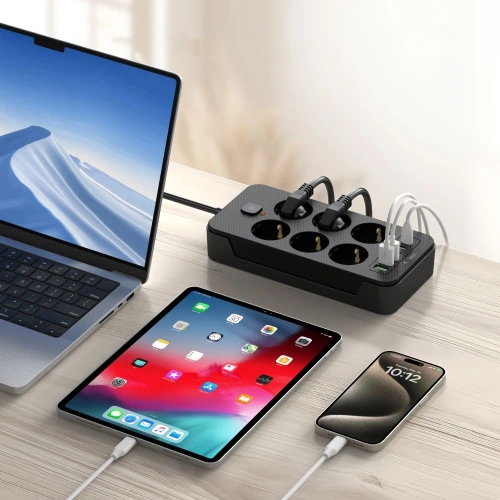 Kup Tech-Protect PC6X6 Napájecí pás 3xUSB-A, 3xUSB-C, 6xAC 200cm Černý - THP3155 - {ean13} - Sklep Home Screen