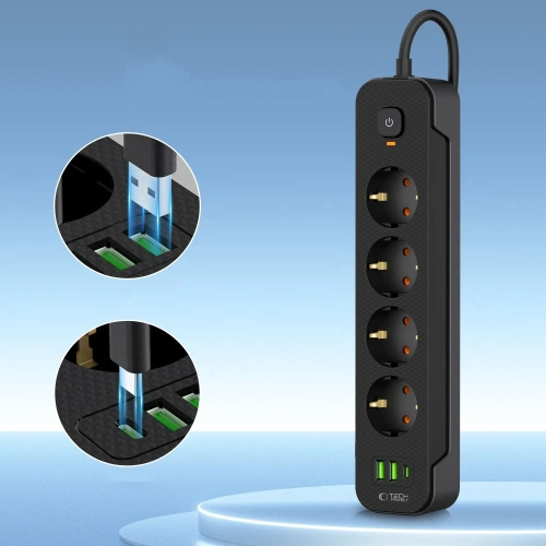 Kup Tech-Protect Priză PCL4X3 Lungă 2xUSB-A, USB-C, 4xAC 200cm Neagră - THP3160 - {ean13} - Sklep Home Screen