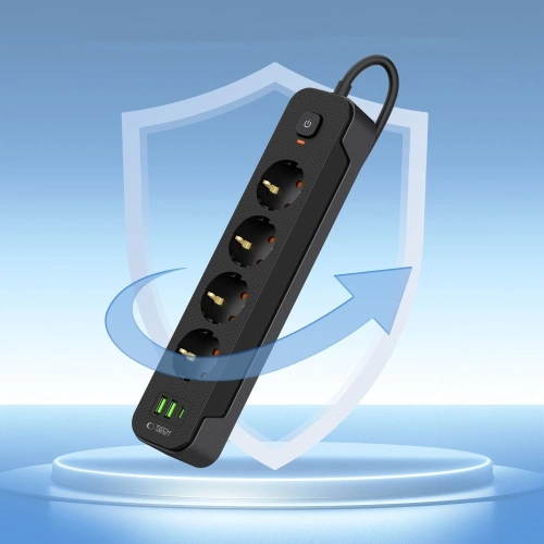 Kup Tech-Protect Priză PCL4X3 Lungă 2xUSB-A, USB-C, 4xAC 200cm Neagră - THP3160 - {ean13} - Sklep Home Screen