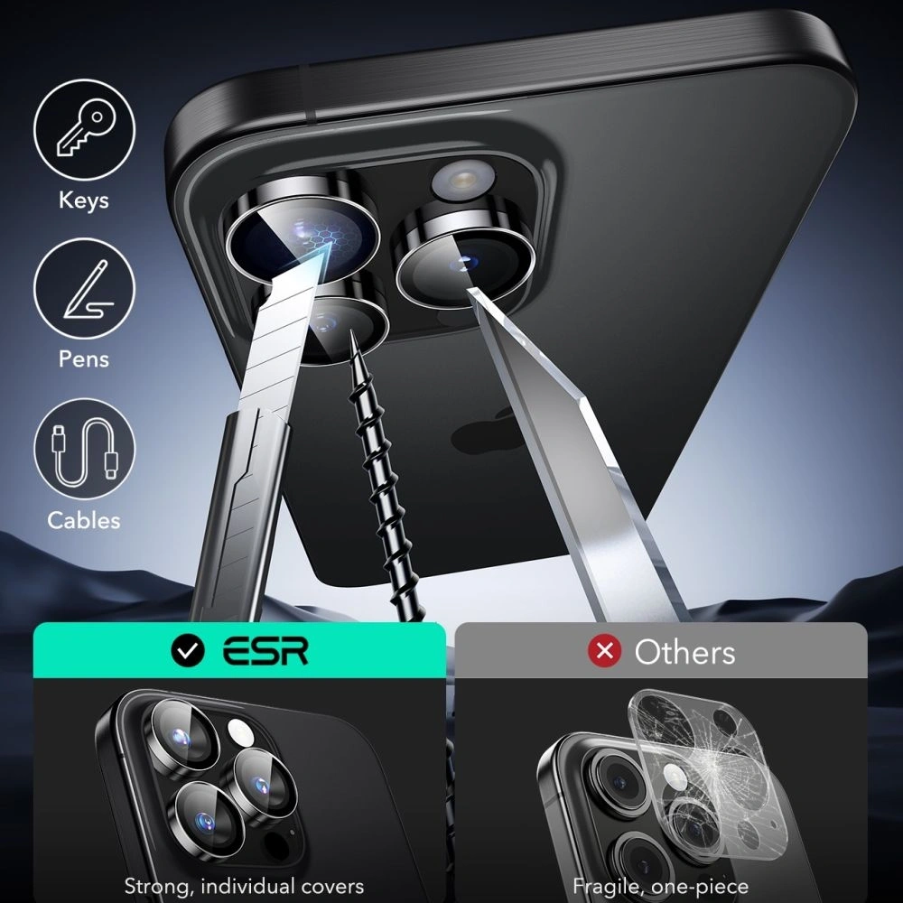 Osłona na aparat ESR Armorite Camera Protector Apple iPhone 16 Pro / 16 Pro Max Black - iPhone 16 Pro Max - ESR