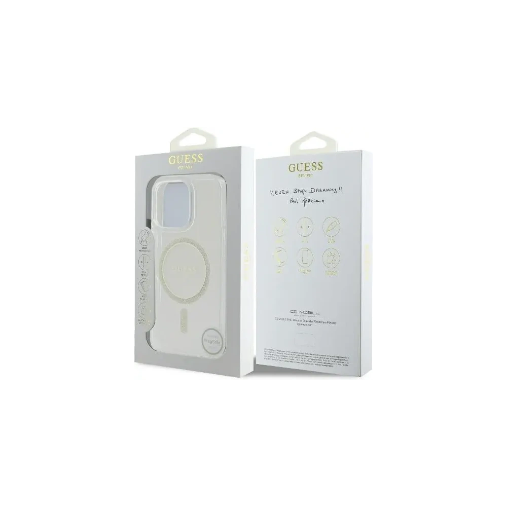 Etui Guess GUHMP16LHFGERET Apple iPhone 16 Pro hardcase IML Glitter Circle MagSafe przeźroczysty - iPhone 16 Pro - Guess