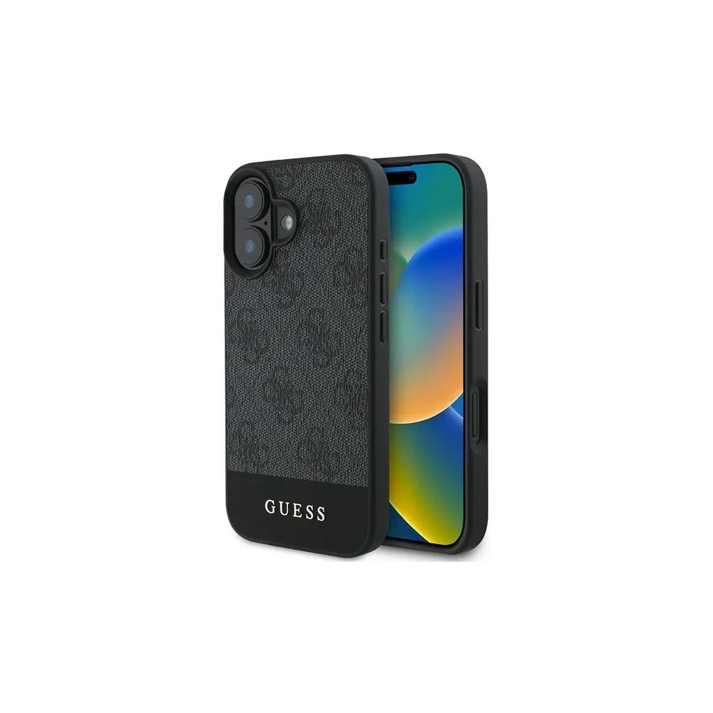 Guess GUHCP16SG4GLGR iPhone 16 6.1" szary/grey hardcase 4G Bottom Stripe - !ZAIMPORTOWANE - Guess