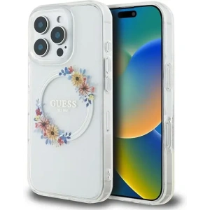 Buy Guess GUHMP16LHFWFCT Apple iPhone 16 Pro hardcase IML Flowers Wreath MagSafe clear - GUE3607 - {ean13} - Home Screen Store Europe