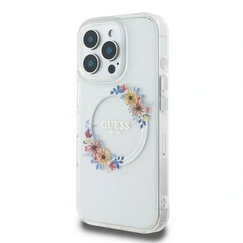 Buy Guess GUHMP16LHFWFCT Apple iPhone 16 Pro hardcase IML Flowers Wreath MagSafe clear - GUE3607 - {ean13} - Home Screen Store Europe