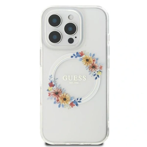 Buy Guess GUHMP16LHFWFCT Apple iPhone 16 Pro hardcase IML Flowers Wreath MagSafe clear - GUE3607 - {ean13} - Home Screen Store Europe