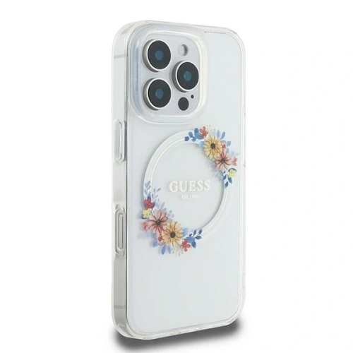 Buy Guess GUHMP16LHFWFCT Apple iPhone 16 Pro hardcase IML Flowers Wreath MagSafe clear - GUE3607 - {ean13} - Home Screen Store Europe