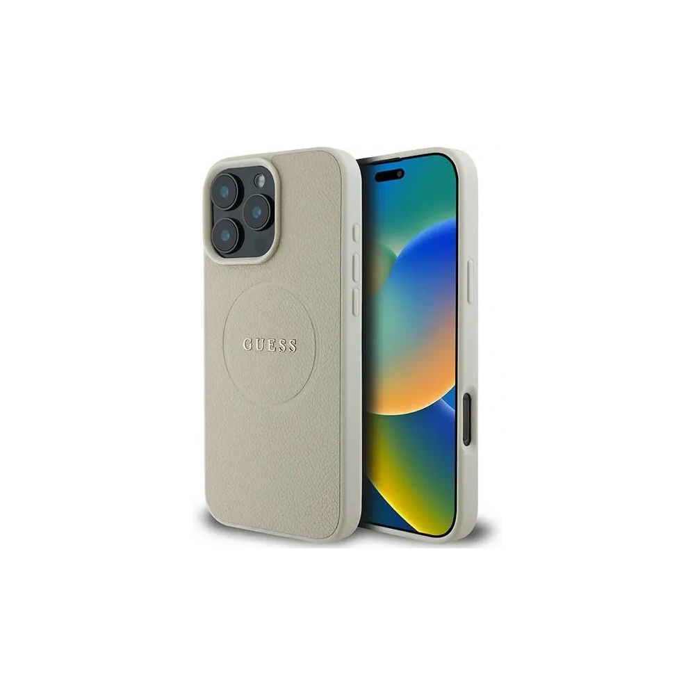 Etui Guess GUHMP16LPGHSMME Apple iPhone 16 Pro hardcase Grained Ring MagSafe beżowy - iPhone 16 Pro - Guess