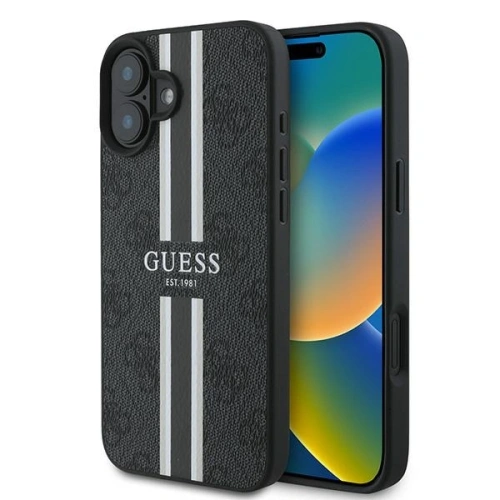 Buy Guess GUHMP16MP4RPSK Apple iPhone 16 Plus hardcase 4G Printed Stripes MagSafe black - GUE3614 - {ean13} - Home Screen Store Europe