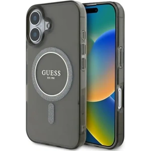 Buy Guess GUHMP16SHFGEREK Apple iPhone 16 hardcase IML Glitter Circle MagSafe black - GUE3617 - {ean13} - Home Screen Store Europe