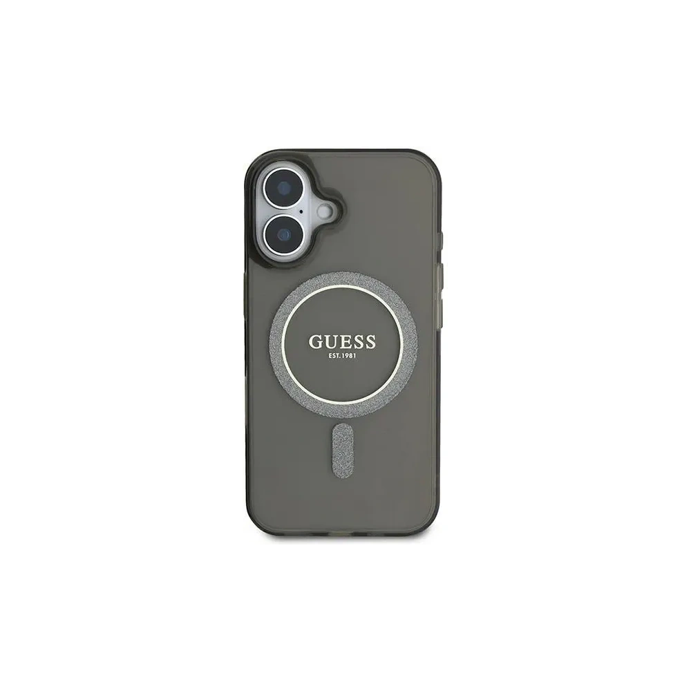 Etui Guess GUHMP16SHFGEREK Apple iPhone 16 hardcase IML Glitter Circle MagSafe czarny - iPhone 16 - Guess