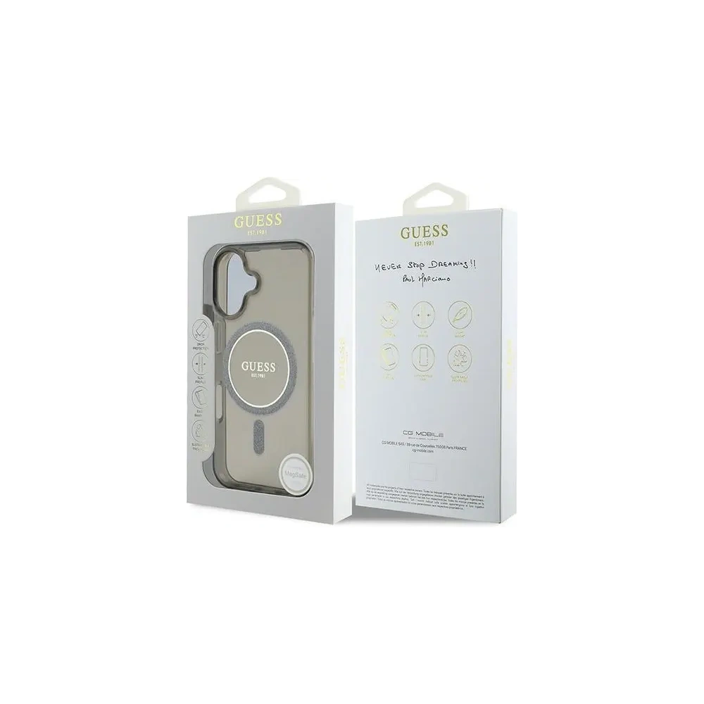 Etui Guess GUHMP16SHFGEREK Apple iPhone 16 hardcase IML Glitter Circle MagSafe czarny - iPhone 16 - Guess