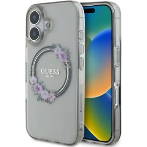 Buy Guess GUHMP16SHFWFCK Apple iPhone 16 hardcase IML Flowers Wreath MagSafe black - GUE3618 - {ean13} - Home Screen Store Europe