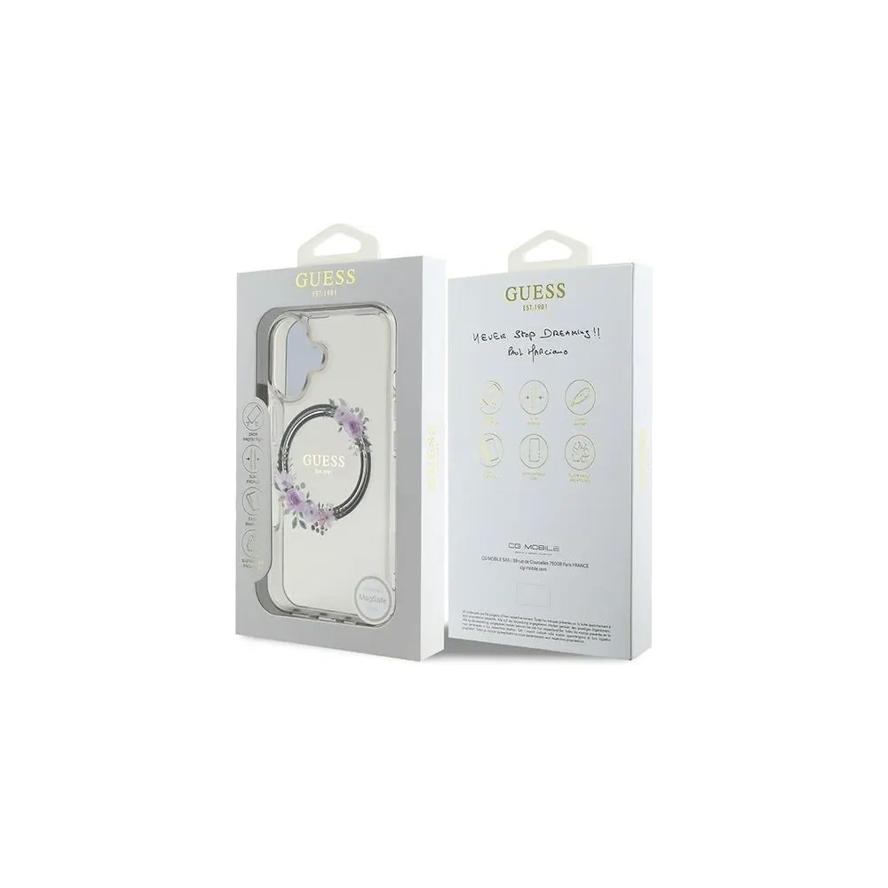 Etui Guess GUHMP16SHFWFCK Apple iPhone 16 hardcase IML Flowers Wreath MagSafe czarny - iPhone 16 - Guess
