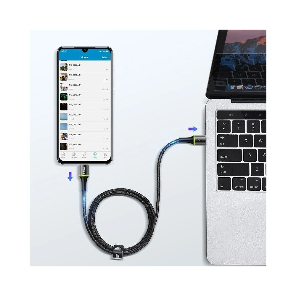 Kabel USB-C Baseus Halo, QC 3.0, PD 2.0, 60W, 3A, 0,5m (czarny)