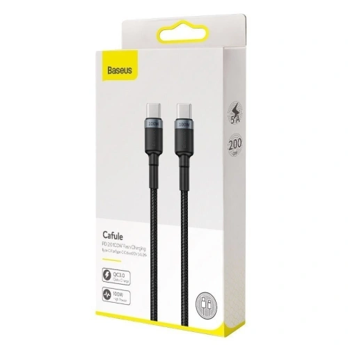 Kup USB-C kábel Baseus Cafule, QC 3.0, PD 2.0, 100W, 5A, 2m (szürke-fekete) - BSU1006GRYBLK - {ean13} - Sklep Home Screen