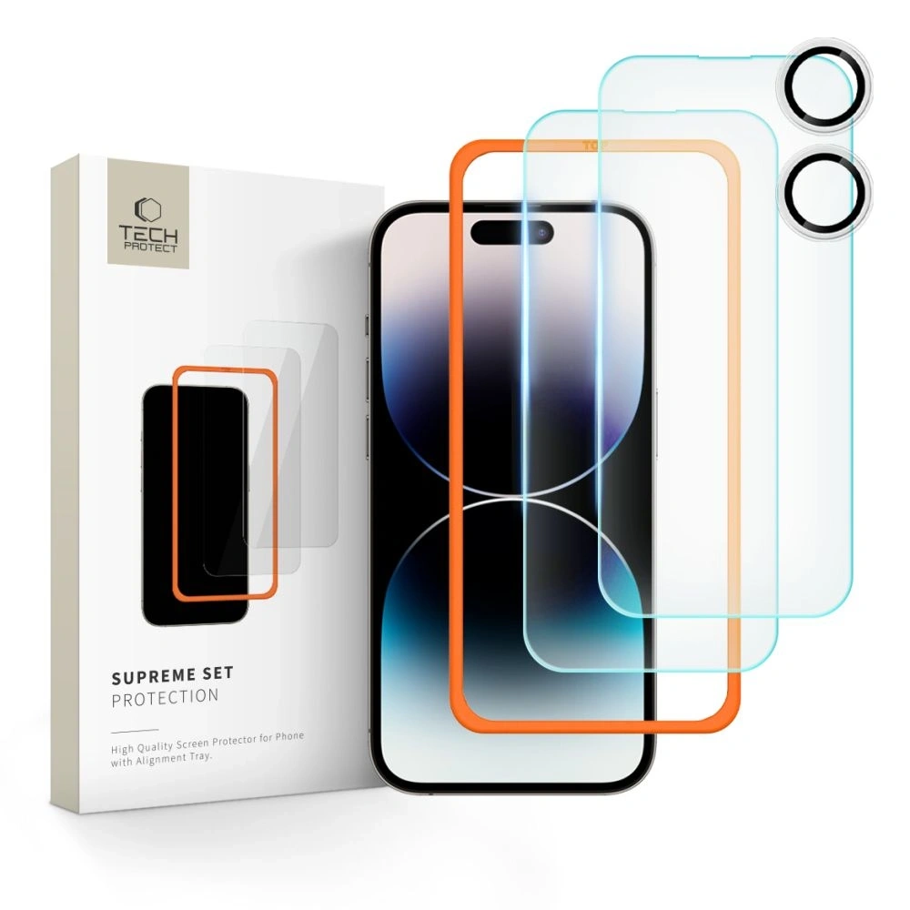 Szkło hartowane Tech-Protect Supreme Set Apple iPhone 16 Plus Clear [3 PACK] - iPhone 16 Plus - Tech-Protect