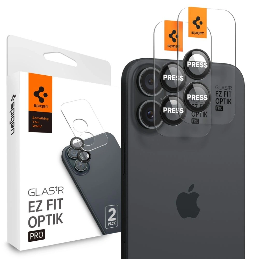 Szkło hartowane na aparat Spigen GLAS.tR Ez Fit Optik Pro Camera Protector Apple iPhone 16 / 16 Plus Black [2 PACK] - iPhone 16 Plus - Spigen