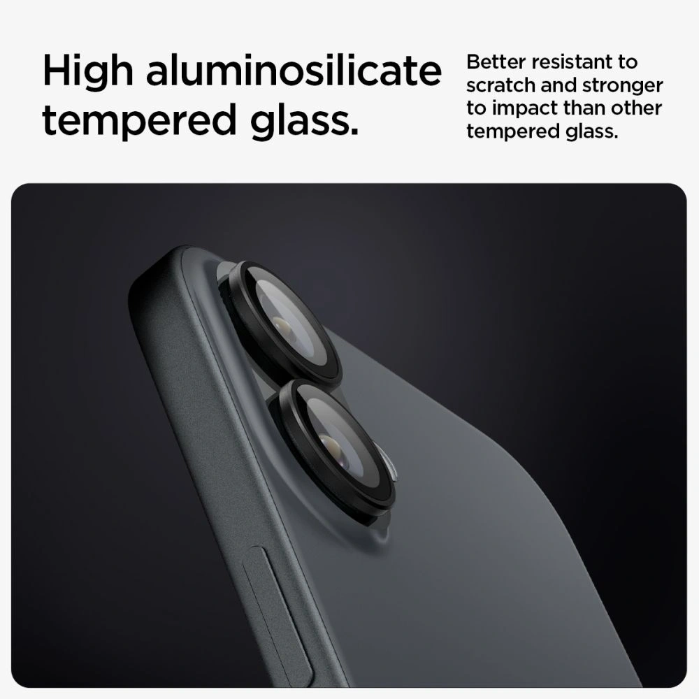 Szkło hartowane na aparat Spigen GLAS.tR Ez Fit Optik Pro Camera Protector Apple iPhone 16 / 16 Plus Black [2 PACK] - iPhone 16 Plus - Spigen